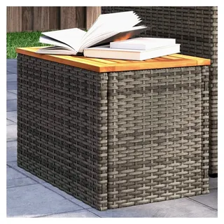Garten-Beistelltische 2 Stück Grau 55x34x37cm Poly Rattan Holz