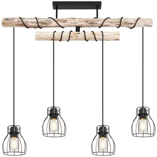 Globo Hängeleuchte , Naturfarben, Schwarz , Holz, Metall , 14x100x90 cm , Lampen & Leuchten, Innenbeleuchtung, Hängeleuchten, Pendelleuchten
