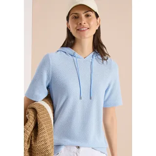 Kapuzenshirt CECIL, Damen, Gr. XXL (46), fresh water blau, Strick, Obermaterial: 62% Viskose, 38% Polyester, unifarben, lässig geschnitten hüftbedeckend, Rundhals, abgesteppte Kante, Shirts Kapuzenshirt, Sommershirt mit Hoodie und Struktur