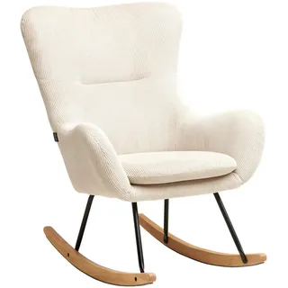 Mid.you Schaukelsessel , Creme, Naturfarben, Schwarz , Textil , Kautschukholz , massiv , 75x102x80 cm , Wohnzimmer, Sessel, Schaukelstühle