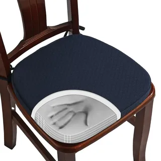 BUYUE Luxus Memory Foam Stuhl Kissen 1 Pack, Jacquard 40cm U-Form komfortable Esszimmerstuhl Pad, abnehmbare rutschfeste Küche Stuhl Sitzkissen, (1 Stück, Marineblau)