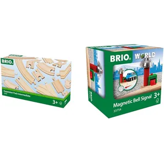 BRIO Bahn 33402 - Mittleres Schienensortiment & World 33754 Magnetisches Glockensignal – Eisenbahnzubehör Holzeisenbahn – Kleinkinderspielzeug empfohlen für Kinder ab 3 Jahren