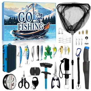 Fishing Adventskalender 2025,Fishing Advent Calendar for Adult Men Männer Teenager Junge,24 Days Köder Set Weihnachtskalender, Angelkalender Angelnhaken Angellieber Weihnachtskalender