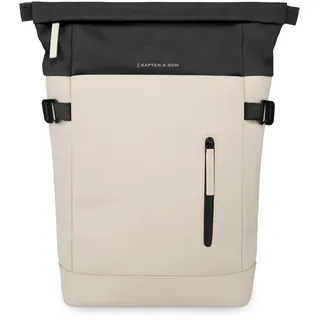 Kapten & Son Rucksack Aarhus Cream Black 14 L | Rucksack Damen & Herren Schwarz-Beige | Rolltop mit 14" Laptopfach | Backpack ideal für Reisen, City, Uni, Arbeit | wasserabweisend
