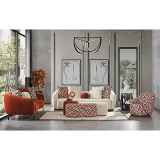 Sofagarnitur 4+3+1 Sitzer 3x Hocker Polster JVmoebel - Weiß, Orange