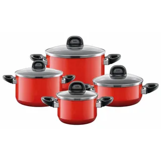 Silit Modesto Topfset Induktion 4-teilig, Kochtopf Set mit Glasdeckel, Silargan Funktionskeramik, Induktions Töpfe Set nickelfrei, für alle Herdarten geeignet, Made in Germany, rot