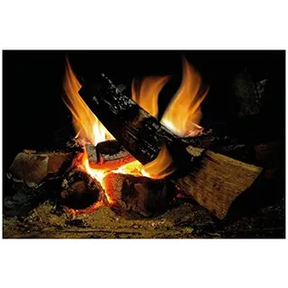 Wandaufkleber Kamin mit brennendem Feuer Wandtattoo Dekoration Brennholz Flammen fotorealistische Kunst Poster (Groß Brennendes Feuer)