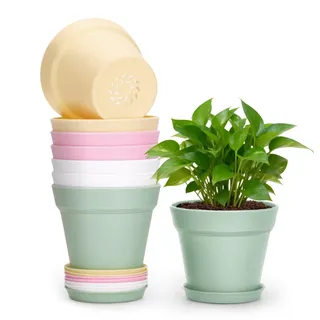 KINGLAKE 10cm Blumentöpfe mit Untersetzer - 8 Stück Pflanztöpfe Klein, übertopf Pflanztopf, Blumentopf Kunststoff Set, Topf Kleine Flower Pot für Pflanzen Kakteen Kräuter-Bunt