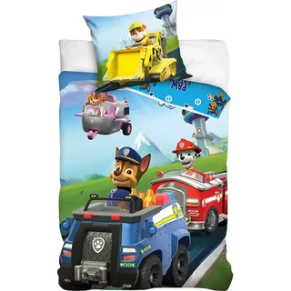 PAW Patrol Bettbezug Polizei, Feuerwehr, Hubschrauber - 140 x 200 cm - Baumwolle - 70 x 80/90 cm