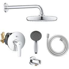 GROHE Vitalio 210 - Dusch- Installationsset (inkl. Einhand- Wannenbatterie, 1500mm Brasueschlauch, Testsieger- Handbrause, 210mm Kopfbrause), rund, chrom