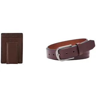 Fossil Herren Ingram Braunes Leder Portemonnaie und Samson Gürtel, Set