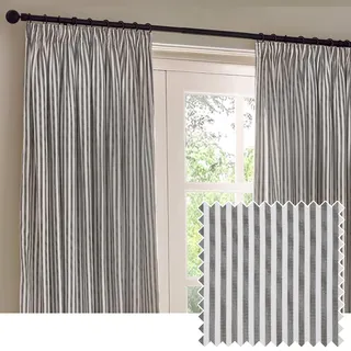 Yard furn Hebden Bleistiftfalte Vorhangpaar – Ultraweiche Baumwollgefütterte Gestreifte Vorhänge (Grau – 168x137cm)