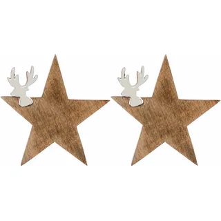 Myflair Möbel & Accessoires Dekostern »Star, Deko Puzzle Stern, mit kleinem Rentierkopf«, (2 St.), Weihnachtsdeko aus Holz, Weihnachtsstern, Höhe ca. 15 cm, beige