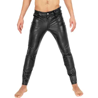 Bockle® Tube Aniline Zip y Herren Lederjeans Lederhose Skinny Tube echt Leder, W36/L36 - Schwarz