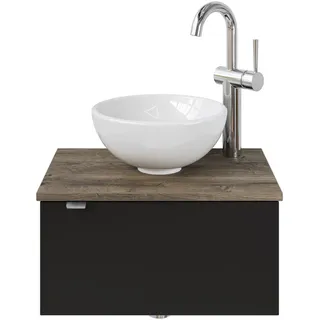 Saphir Waschtisch "Serie 6915 Waschschale mit Unterschrank für Gästebad, Gäste WC", schwarz matt, eiche ribbeck, schwarz matt touch), B:51cm H:39,8cm T:35cm, Waschtische, Waschtisch, 51 cm mit Keramik-Aufsatzbecken und 1 Tür,