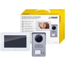VIMAR K40990 Video-Türsprechanlage mit 1 Farb-Freisprechanlage 7 Zoll LCD-Türsprechanlage, kapazitive Tastatur, Audiovideo-Kennzeichen Regenschutzrahmen, Netzteil Standard EU, UK, US, AUS, Weiß