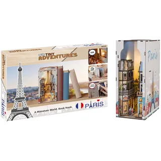 REVELL Tiny Adventures Buchstütze Paris I 3D Miniaturhaus aus Holz mit LED-Beleuchtung I DIY Puzzle Book Nook für Bücherregal I Geschenkidee für Bastelfans & Liebhaber der Stadt der Liebe