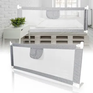 Yakimz Bettgitter 200*80 cm Bettschutzgitter Kinderbettgitter für Kinder Klappbar Höhenverstellbar Rausfallschutz passend für Kinderbetten, Elternbetten Anti-Fall für Babybettgitter Grau - Grau