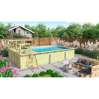 Karibu Rechteckpool »Roma A BxLxH: 582x353x124cm, mit Sonnendeck« 44 mm kesseldruckimprägniertes Fichtenholz