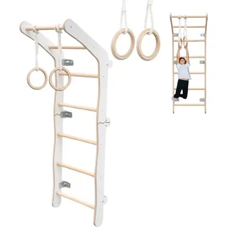 Mini Klettergerüst Indoor fürs Kinderzimmer | Sprossenwand aus Yarnwood | Turnwand + Turnringe | 100% ECO | EU