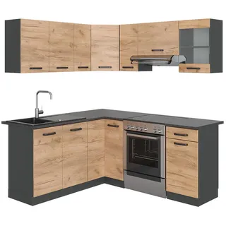 Vicco Winkelküche L-Form 190 x 46 cm Goldkraft Eiche/Anthrazit
