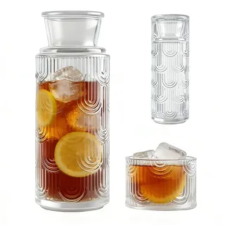 Wapasezyar Nachttisch Wasserkaraffe Set mit Becher Glas Nachttasse Set, 640 ml, Mundwasser Flasche Karaffe, für Eistee Milch Kaffee Wein, Gästezimmer, Badezimmer, Wohnzimmer,Transparent