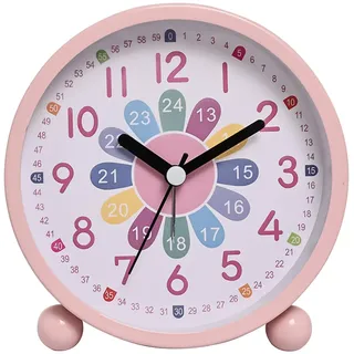 GDWD Wecker Kinder für Jungen Mädchen, Kinderwecker Digital Ohne Ticken, Lernwecker Lernuhr Weckuhr Kinderuhr Snooze Analog Lichtwecker, Quarzwecker mit Nachtlicht, Batteriebetrieben Weckuhr (Rosa)