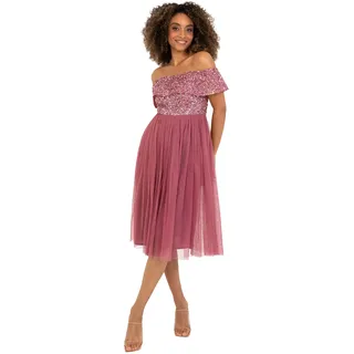 Abendkleid mit Pailletten - Cocktailkleid Damen mit V-Ausschnitt - Tüllkleid Damen mit Kurzen Ärmeln