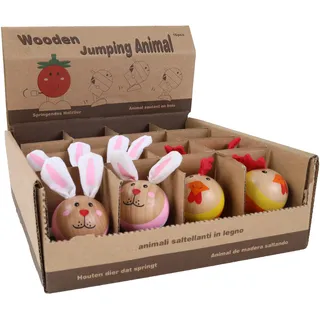 PLANÈTE BOIS 030126PA Pack mit 16 Springtieren-FSC-030126PA-16 Stück-Mehrfarbig-Holz-FSC-Kinderspiel-Freizeit-Kirmes-Ostern-7 cm x 4 cm-Ab 3 Jahren
