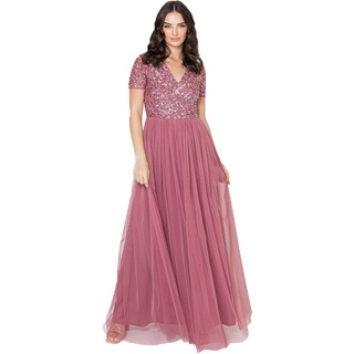 Maya Deluxe Abendkleid mit Pailletten Cocktailkleid Damen mit V-Ausschnitt Tüllkleid Wüstenrose Größe 50