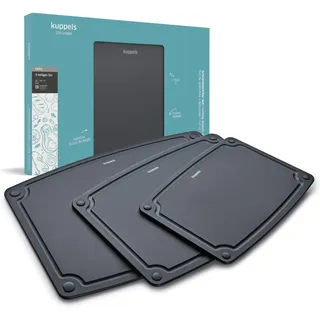 Kuppels NERO Schneidebrett Set 3-tlg., Zellulose, mit Saftrille, schwarz | Silikonfüße, messerschonend, spülmaschinenfest, BPA-frei, beidseitig verwendbar, Größen S/M/L verfügbar