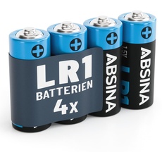 ABSINA 4X Batterie LR1 N Lady für Garagentoröffner, Taschenrechner und vieles mehr - Lady Batterie 1,5V Alkaline auslaufsicher & mit langer Haltbarkeit - Batterie N, E90 Batterie, LR1 Batterie 1,5V