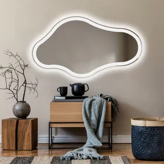 Unregelmäßiger asymmetrischer Spiegel mit LED Beleuchtung 174x94 cm - mit LED Beleuchtung - LED Farbe Kaltweiß 7000K - Individuell Nach Maß - Beleuchtet Wandspiegel Lichtspiegel Badezimmerspiegel CHM222 - Transparent
