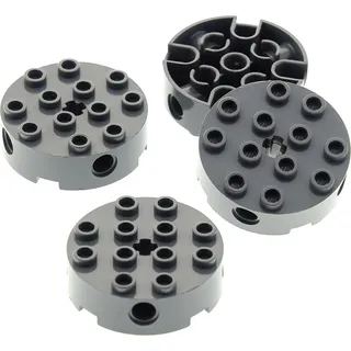 4x Lego Rund Stein 4x4x1 neu-dunkel grau 4 Pin Löcher Achs Loch 4211097 6222 - Grau
