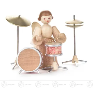 Engel am Schlagzeug, langer Rock, natur h=ca 5,5 cm Erzgebirge Weihnachtsfigur