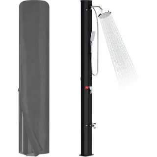 TolleTour 35L Solardusche Gartenduschen mit Handbrauseintegriertem Fußdusche runder Duschkopf inkl. Montagematerial & Abdeckhaube Schwarz - Schwarz