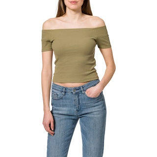 Urban Classics Damen Ladies Off Shoulder Rib Tee T-Shirt, Khaki, S