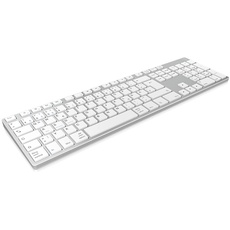 Keysonic 60395 Wireless Bluetooth Tastatur aus Aluminium für Mac, Windows, Android, Tablet und PC, Akku, Multi-Channel, Silber/Weiß