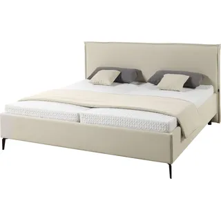 Musterring Polsterbett MUSTERRING "Elos", weiß (9895 jab stoff creme), B:175cm H:112cm L:214cm, Betten, Polsterbett, Kopfteil mit doppeltem Stehsaum, Metallfuß in schwarz, in 4 Größen