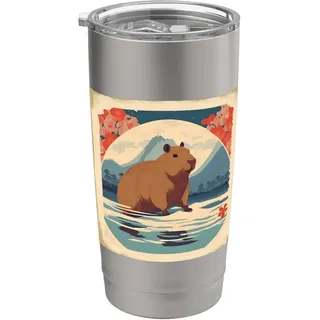 Japanische Kawaii Capybara Schwimmen Süße Japan Blume Anime Doppelwandiger Edelstahl-Thermobecher