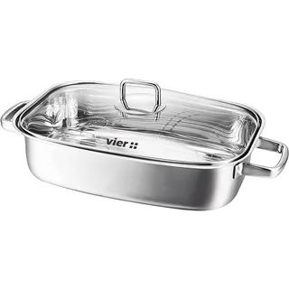 VIER - Dicke Schmutzfangschale 35 cm x 24 cm x 10 cm Höhe, Edelstahl 18/10, Induktion