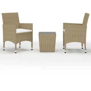 vidaXL 3-tlg. Bistro-Set Poly Rattan und Hartglas Beige - Beige
