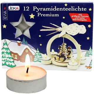JEKA - Ebersbacher Kerzen 12er Set Pyramiden-Teelichte Spezial mit großer Flamme für Teelichtpyramiden entwickelt 4 x 4 x 17 cm