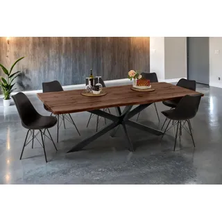Esstisch Baumkante Holz-Optik Nussbaum 220 x 100 Spider-Gestell schwarz JOSY - Braun