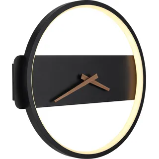 Globo Lighting Wanduhr Metall schwarz matt, Acryl opal, Uhr, exkl. Batterie 1x AA 1.5V, Wanduhr mit LED Hintergrundbeleuchtung, BxH: 320x350mm, AL: 55mm, inkl. LED 12W 230V, 1490lm Source, 391lm Output, 3000K - Schwarz