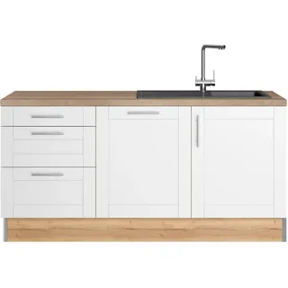 Küche KOCHSTATION "KS-Ahus", weiß (küche: weiß, front: weiß matt, korpus: wildeichefarben, arbeitsplatte: eichefarben struktur), B:180cm H:90,8cm T:60cm, Komplettküchen-Sets, Küche, 180 cm breit, wahlw.mit E-Geräten, Soft Close Funktion, MDF Fronten