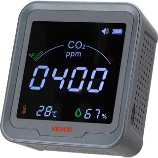 VEVOR CO2-Detektor, CO2-Monitor mit Temperatur- & Feuchtigkeitsanzeige, NDIR-Sensor, Kohlendioxid-Messgerät, CO2-Melder für den Außenbereich, Zuhause, Büro, Auto, Wandmontage