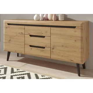 Sideboard Ronson in Artisan Eiche und schwarz Kommode skandinavisch 160 x 83 cm - Braun, Naturbelassen, Schwarz