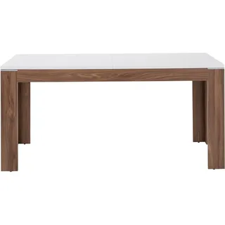 FORTE Esstisch ausziehbar, Holzwerkstoff, Sangallo Eiche Dekor kombiniert mit Weiß Hochglanz, 90 x 160 (206,6) x 75 cm