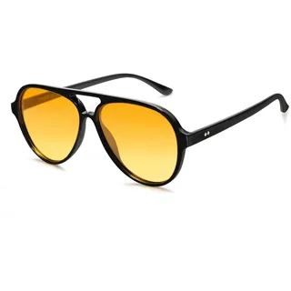 SOJOS Polarisiert Sonnenbrille Herren Damen Retro Quadratisch Brille 70er Vintage Groß Sonnenbrille SJ2201 mit UV400 Schutz, Schwarz Rahmen/Dunkelgelber Farbton Linse